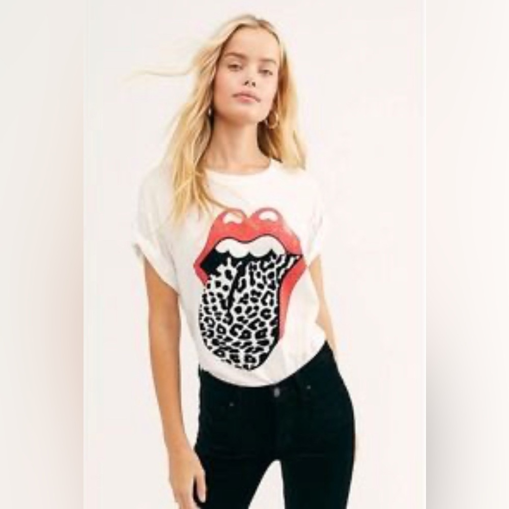 Free People Day Dreamers Flocked Leopard Tongue Tee